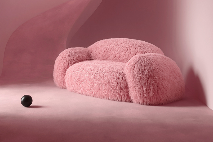 pink curved sofa